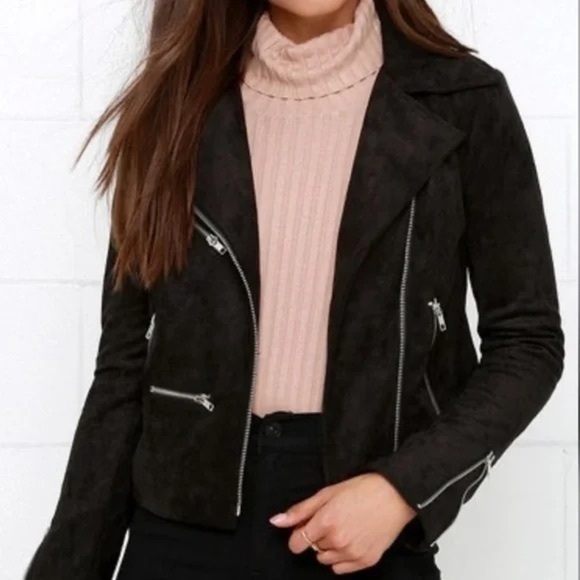 Olivaceous Black Faux Suede Moto Jacket - Picture 2 of 7